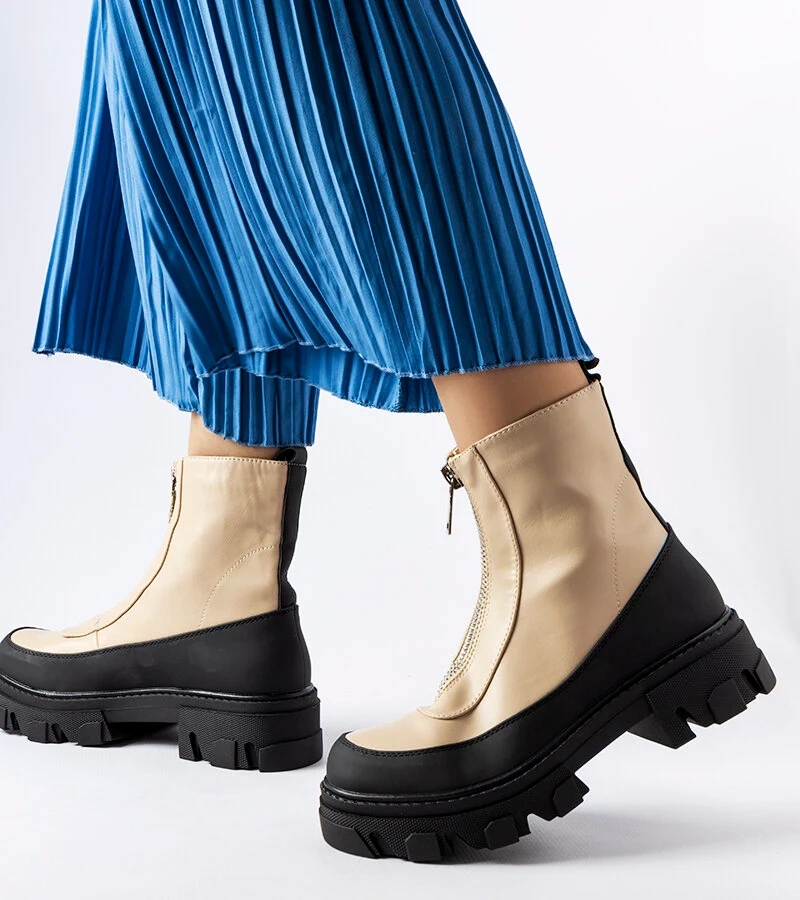 Morley - cizme bej solide cu fermoar