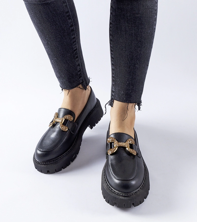 Mocasini negri decorați cu zirconii Uzzone