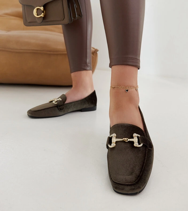 Mocasini verzi de velur cu zirconii Fabrizia