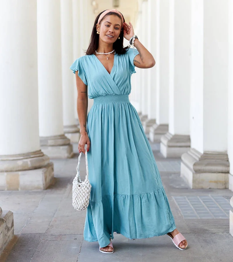 Rochie maxi albastră cu pliuri de Chiusa