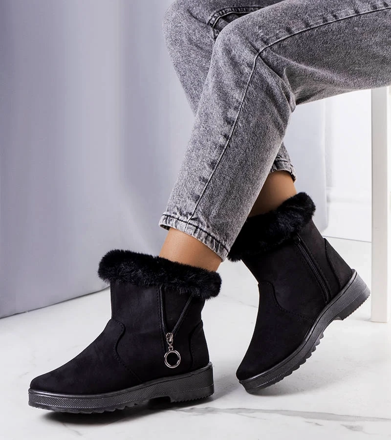 Cizme de zăpadă izolate negre cu fermoar Katalina