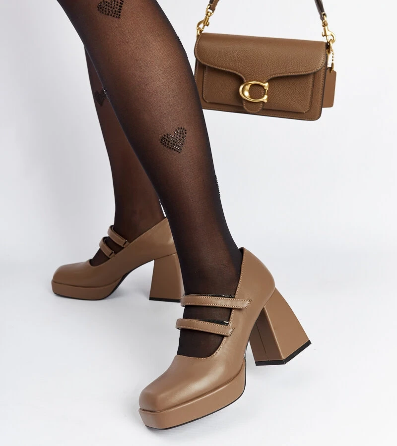 Pantofi maro cu toc gros Cher