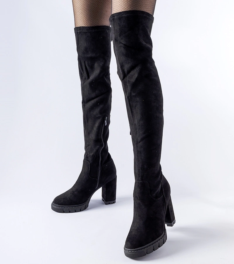 Cizme lungi negre cu toc Railroad