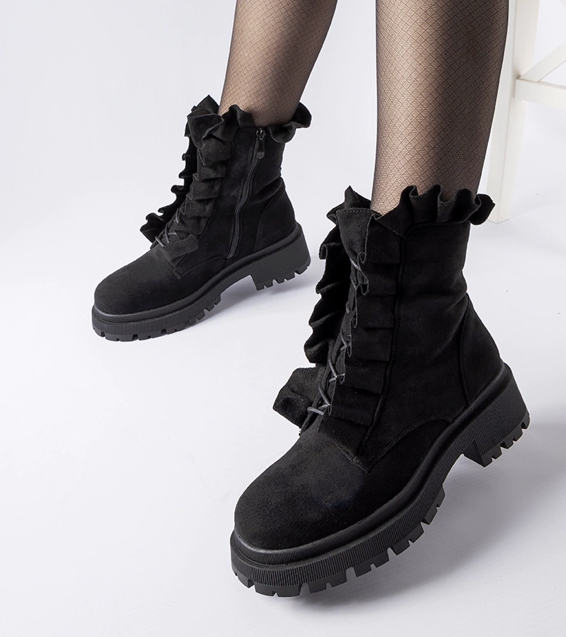 Botine negre cu volane din piele ecologică Sterpito