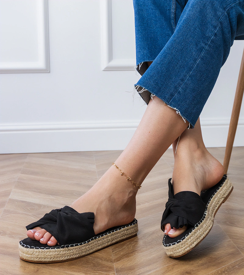 Papuci negri espadrile cu fundiță Luvis