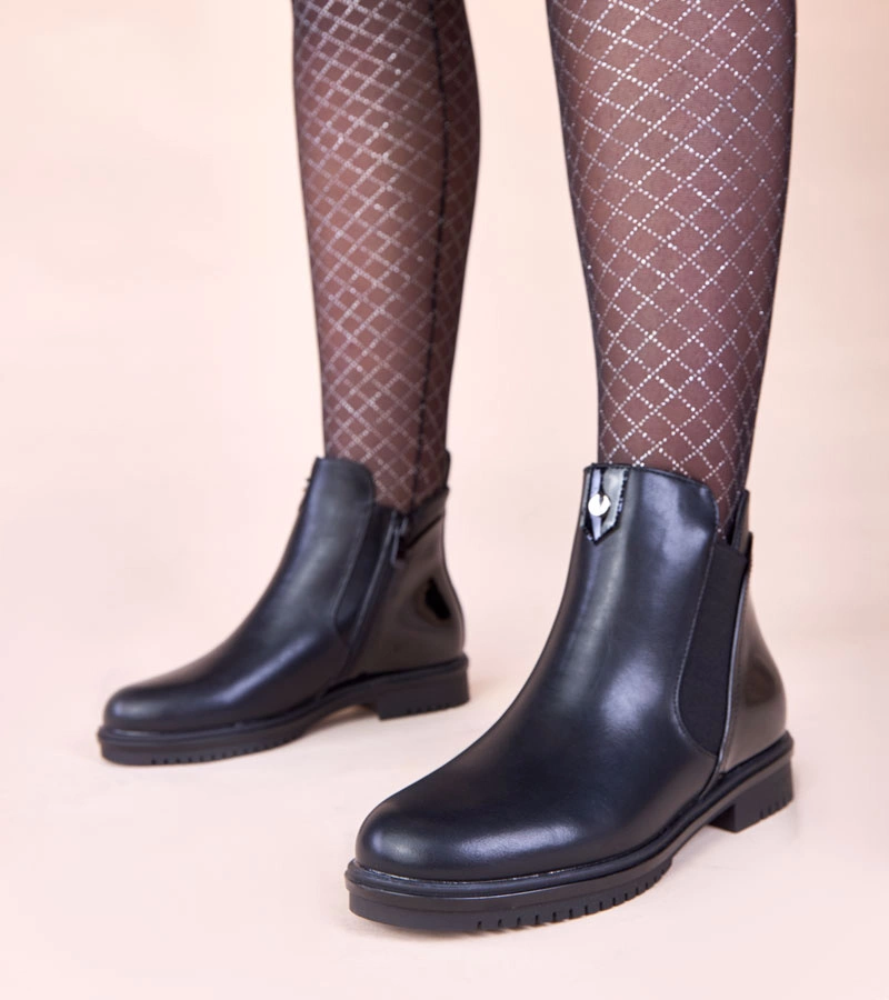 Botine negre mate clasice cu spate lăcuit Dalila