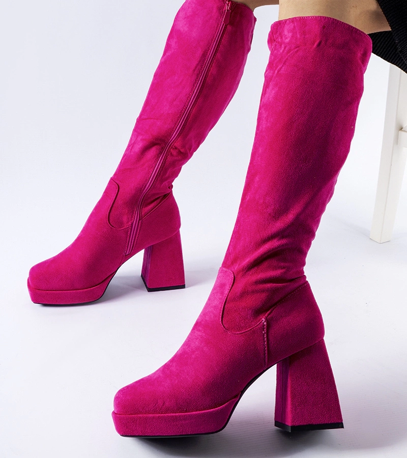 Cizme roz calduroase cu toc masiv Fantino