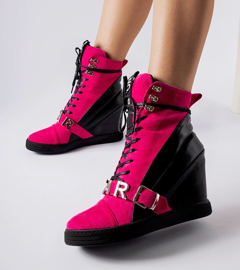 Sneakersi roz-negru cu platformă Pugliesi