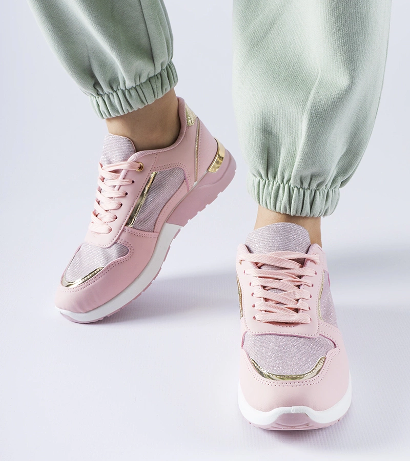 Sneakersi roz cu fir decorativ Facondo