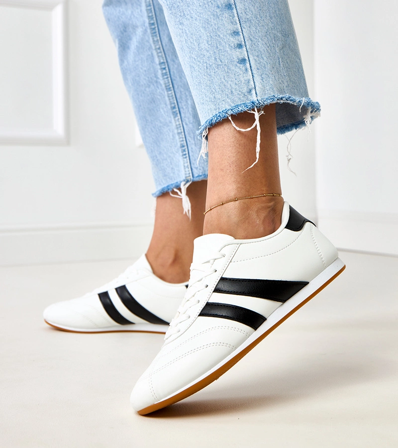 Adidași albi de tip teniși cu inserție neagră Mydland