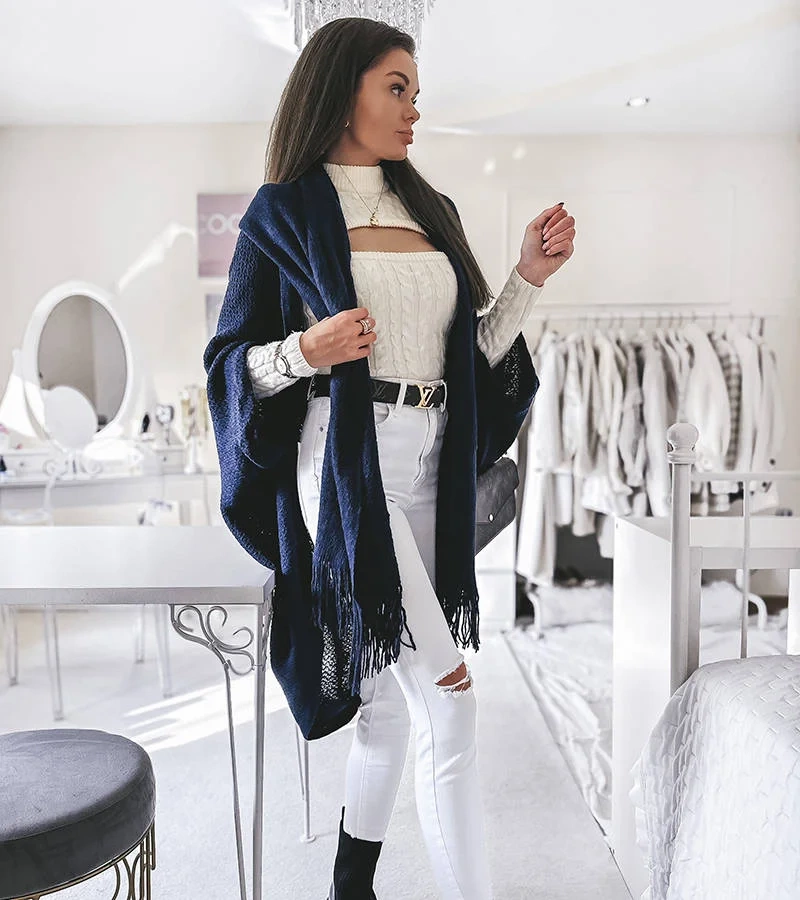 Noah cuvertură de pat cu franjuri albastru marin