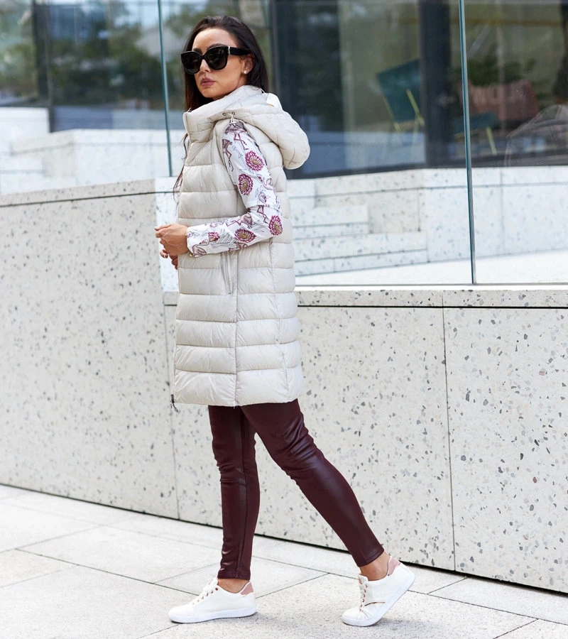 Jilet lung bej pentru femei Bovegno