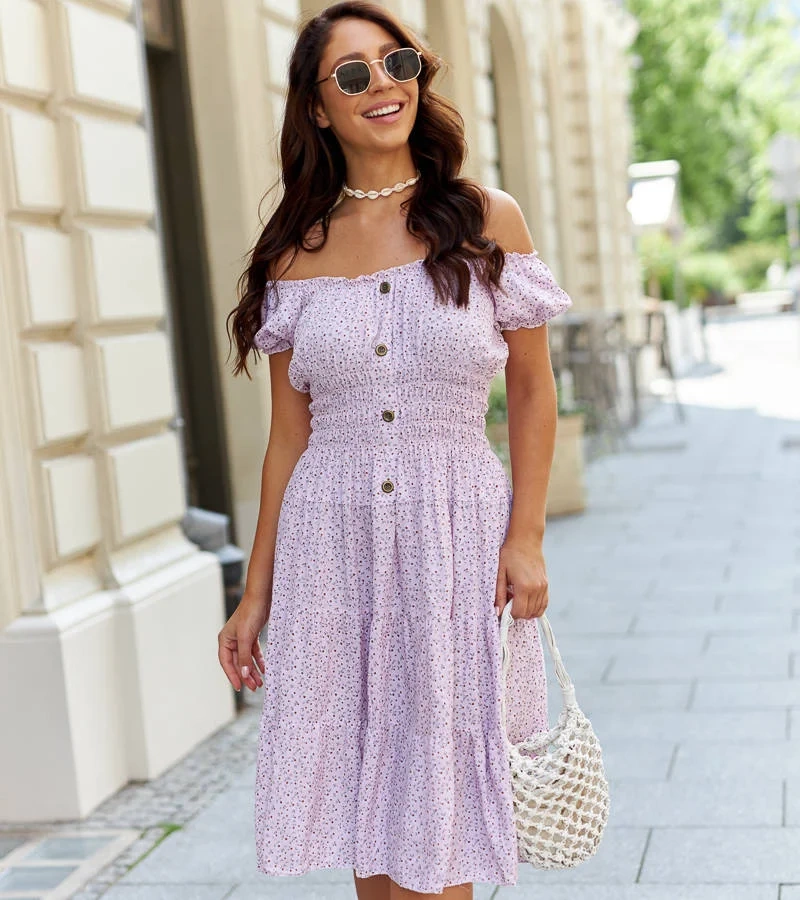 Rochie florală fină Floridia roz