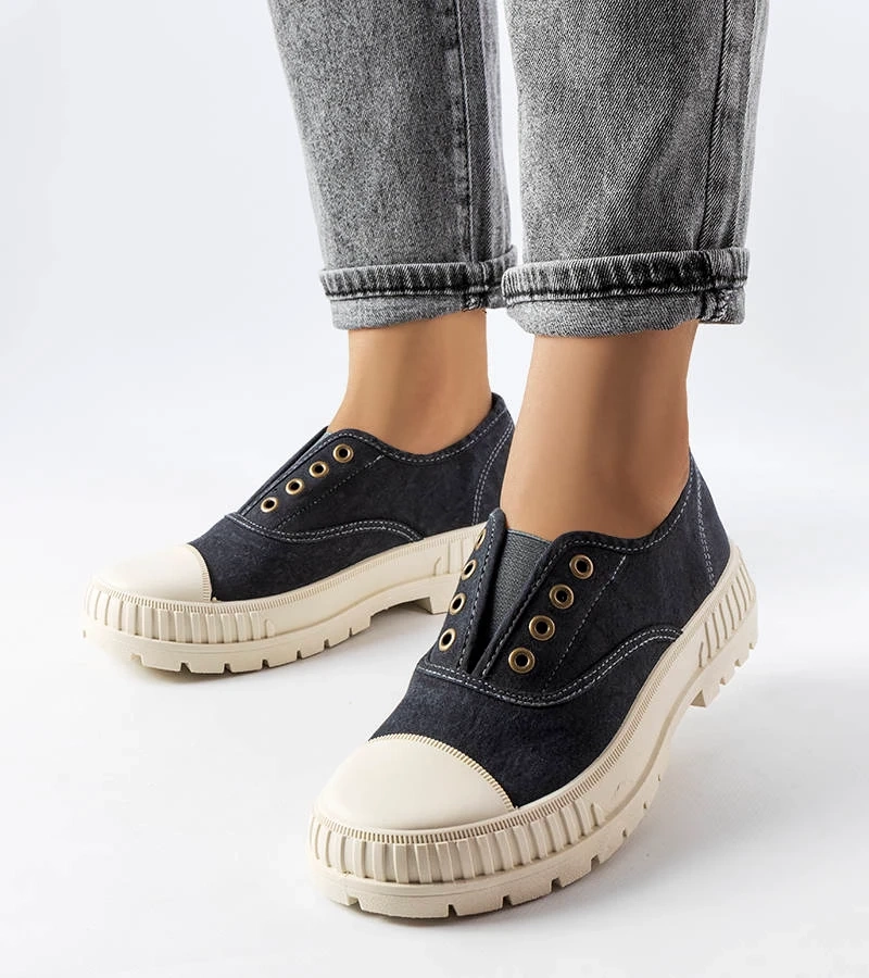 Pantofi de sport Walton negri cu talpă de cauciuc