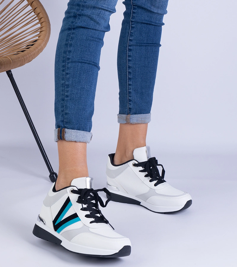 Adidași albi de damă cu platformă ascunsă Ninella