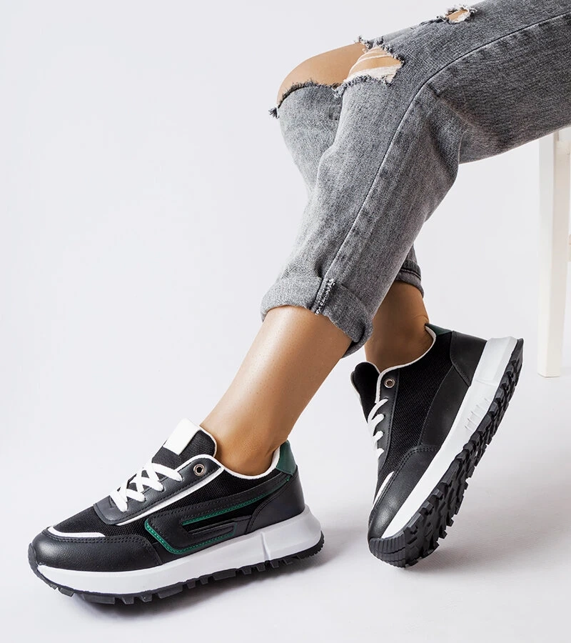 Sneakersi negri cu accente verzi Tod.