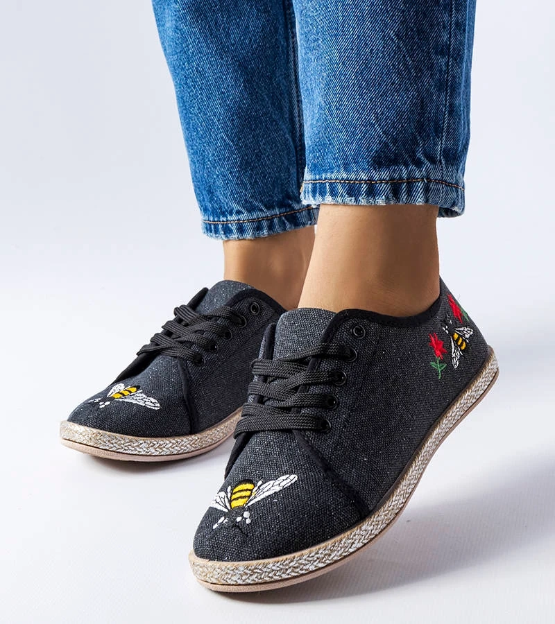 Espadrile negre cu sclipici de Malia