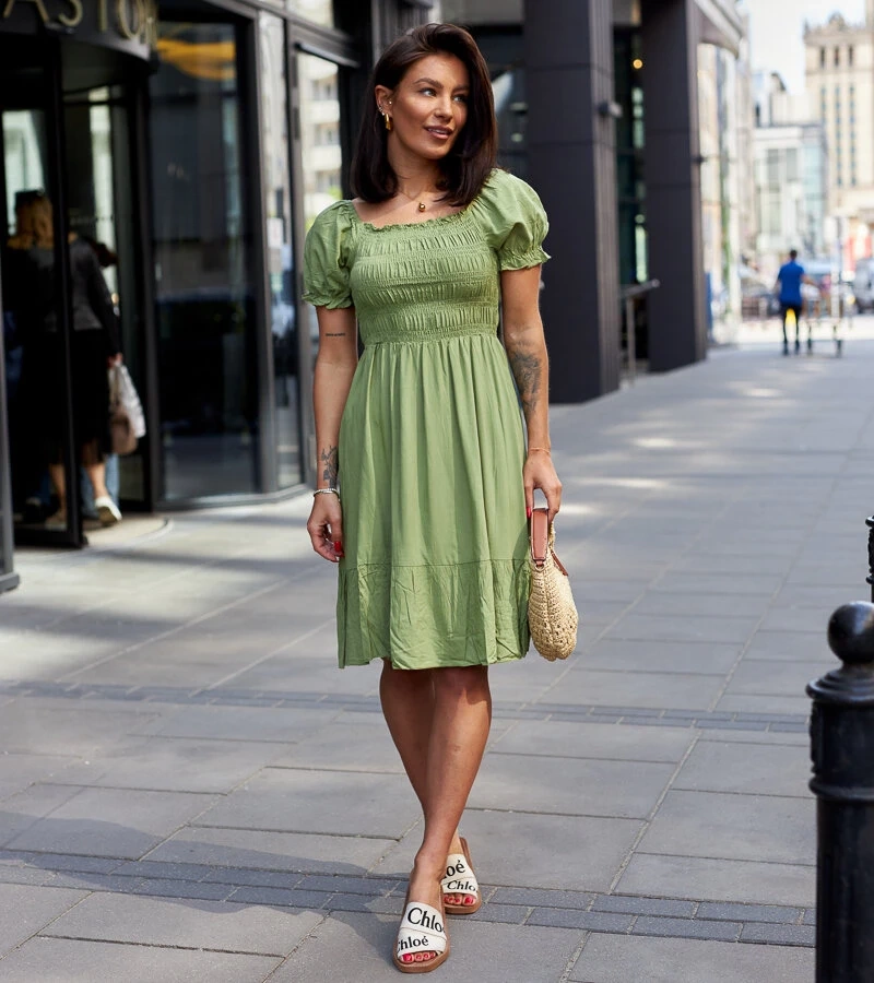Rochie mini verde deschis cu pliseuri Lorinka