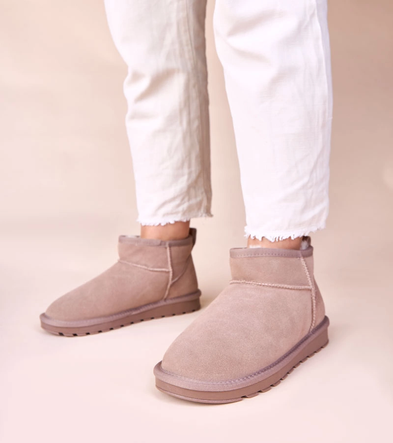 Cizme de zăpadă gri din piele întoarsă naturală îmblănite Matilda