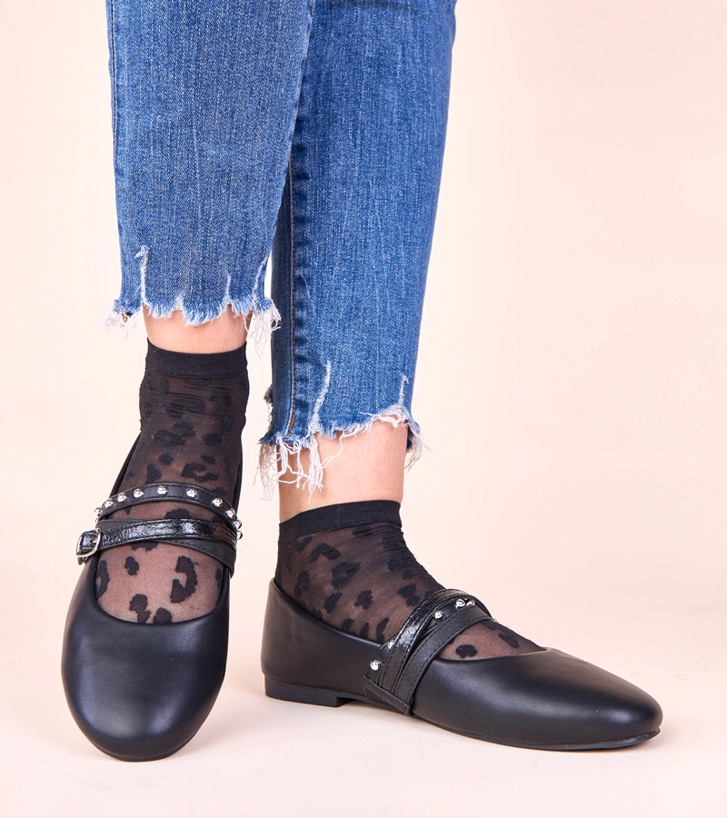 Balerini negri cu curele decorative Vika