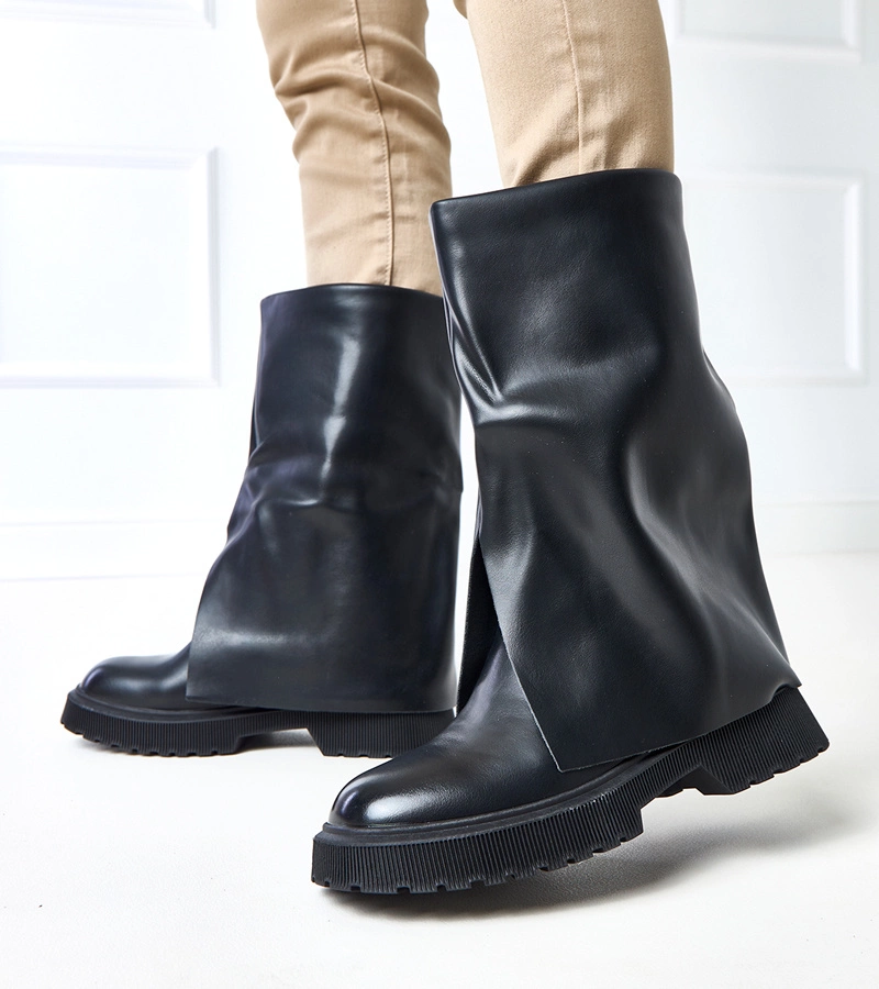 Botine negre cu caramb răsucit Rozalia