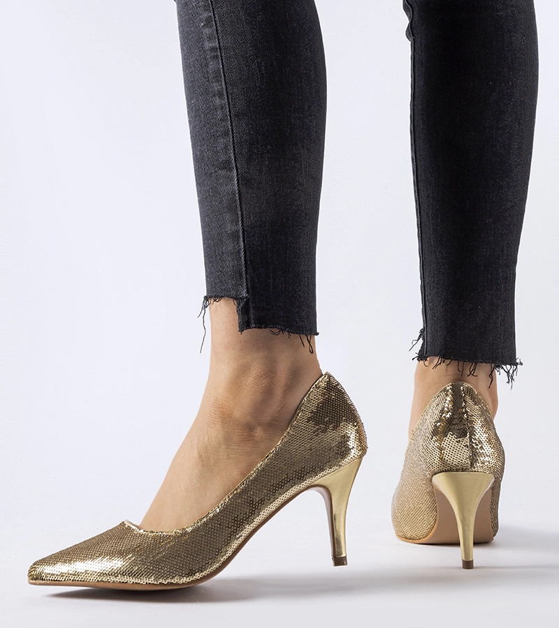 Pantofi cu toc înalte și paiete aurii Ernesto