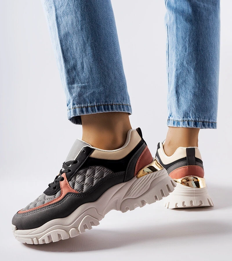 Sneakersii gri cu inserții colorate Esquibel.