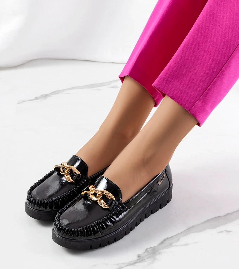 Mocasini negri cu platformă Travessa