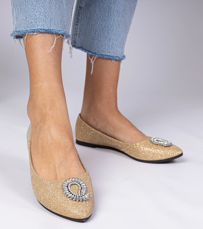 Balerini aurii de damă cu sclipici și pietre Ellada