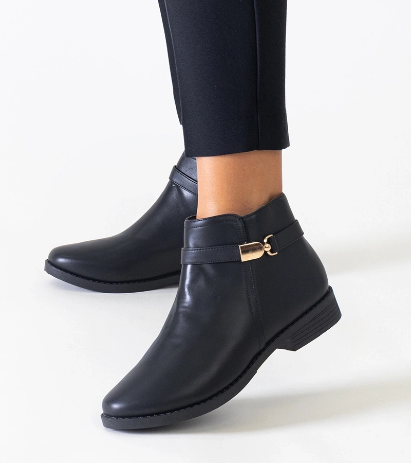 Botine negre cu inserții aurii din eco-piele Casetra.