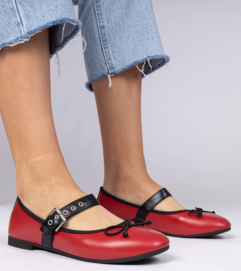 Balerini roșii de damă cu fundiță Mansy