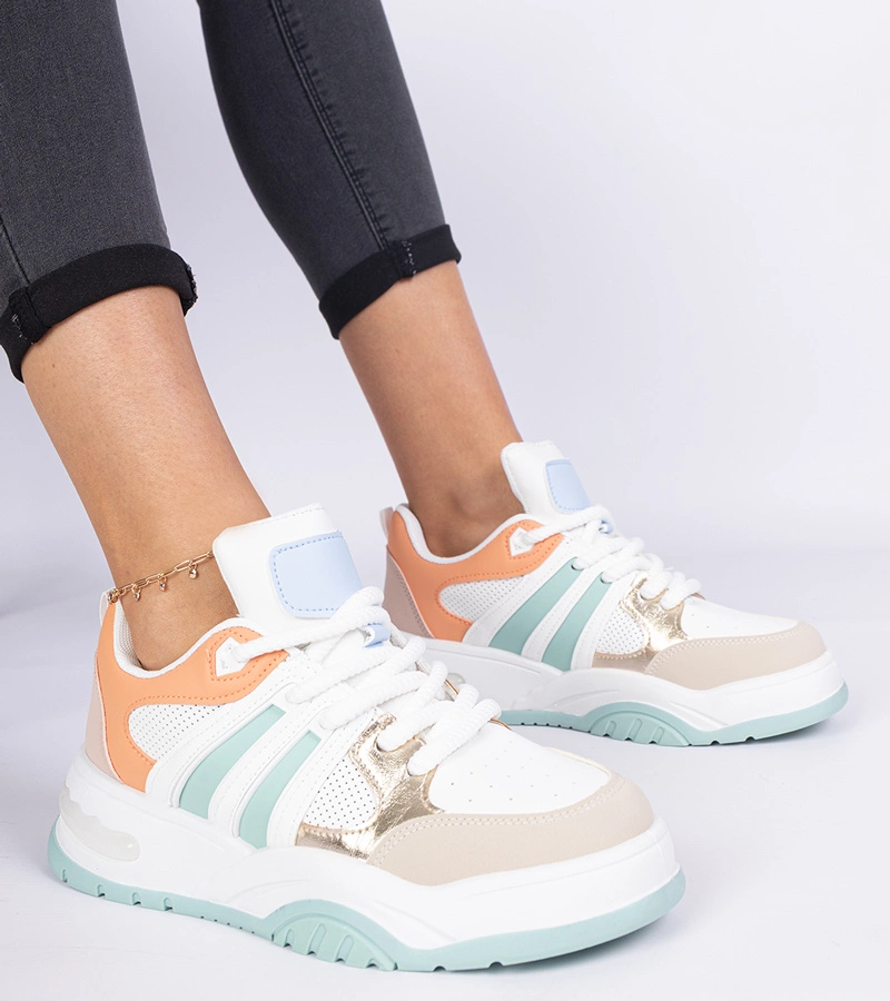 Sneakersuri portocalii de damă cu șireturi masive Bartella