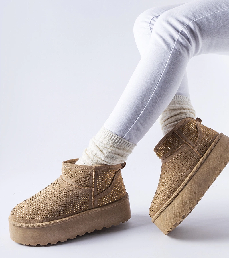 Bocanci de zăpadă bej cu cirkonii Sonora