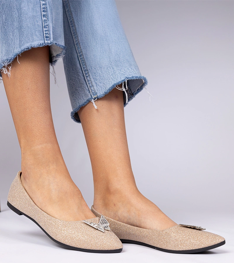 Balerini femeiești șampanie cu sclipici și fluture Denny