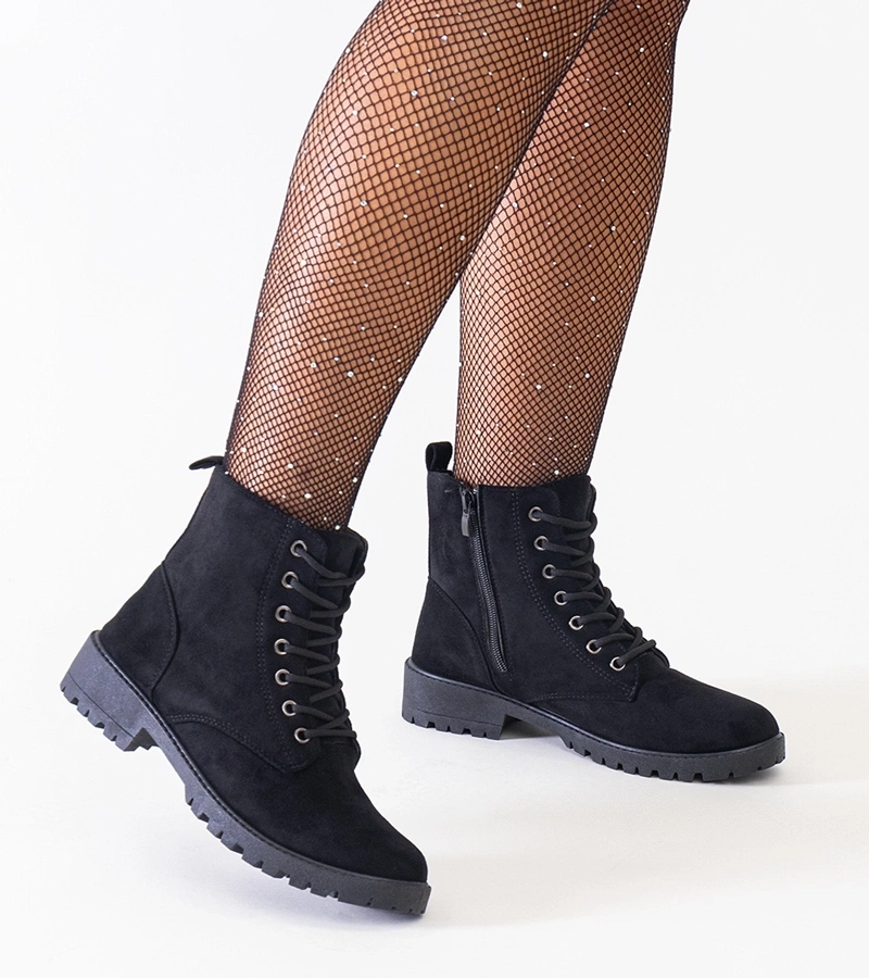 Cizme negre din eco-velur tip worker pe platformă Barosa.