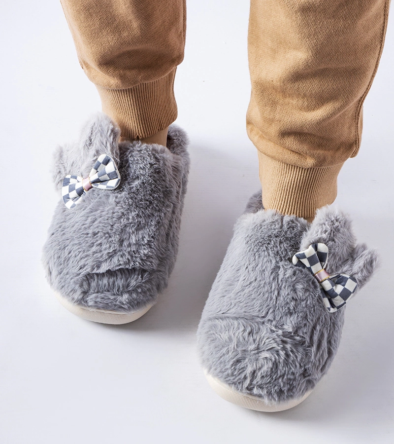 Pantofi de casă gri pentru femei cu urechi Buga