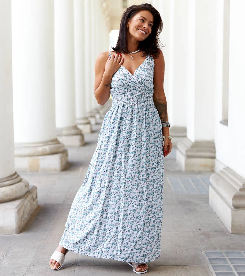 Rochie maxi cu flori verzi Jolanda