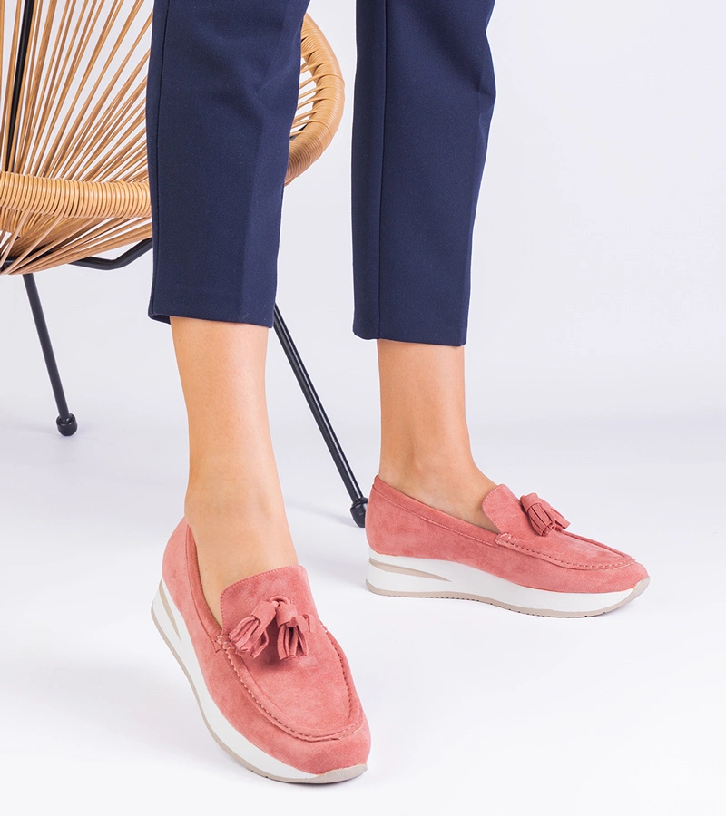 Pantofi mocasini roz cu platformă pentru femei cu decorațiuni Selerina