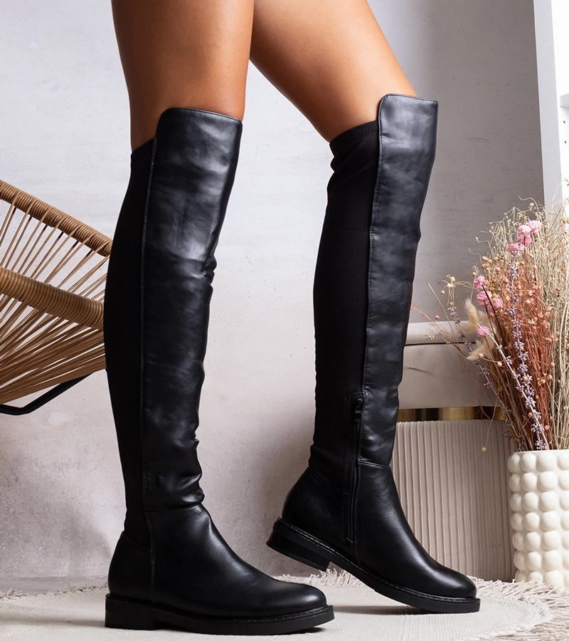 Cizme lungi negre din piele ecologică Polmapina.