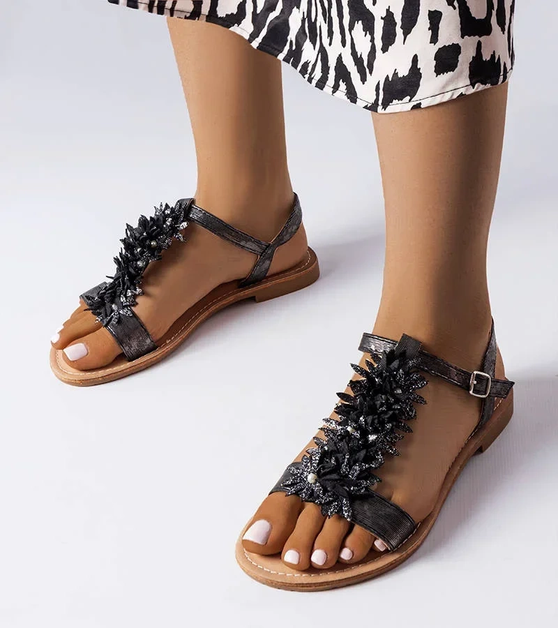 Sandale Richard negre metalizate