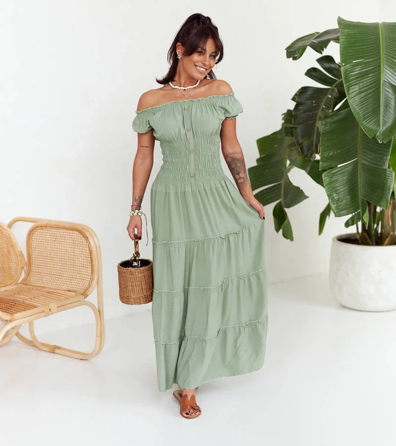 Rochie maxi verde cu pliuri Elenna