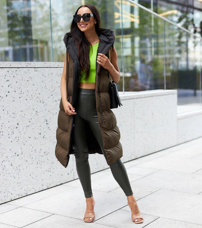 Jilet lung reversibil verde și negru Sopra