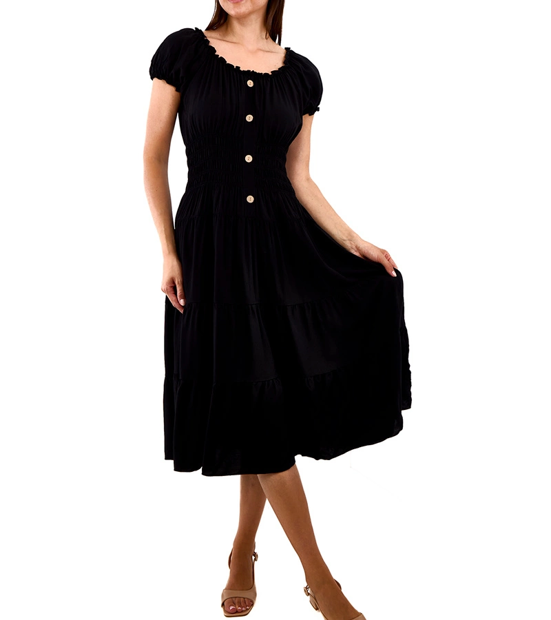 Rochie midi neagră cu pliuri Tarano