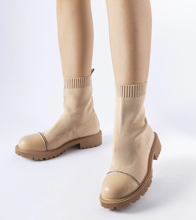 Botine de șosete maro cu cirkonii Vail