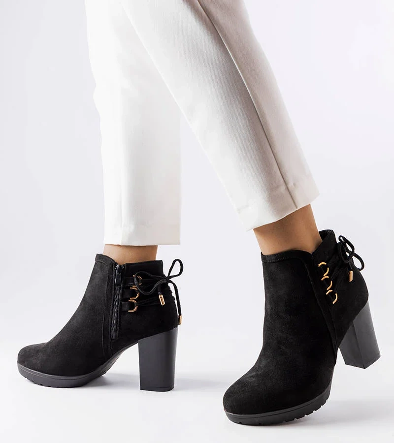 Cizme cu toc din piele de căprioară ecologică neagră Poule