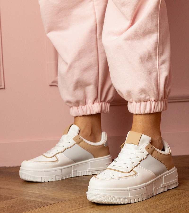 Pantofi sport alb-bej pe platformă Fiones