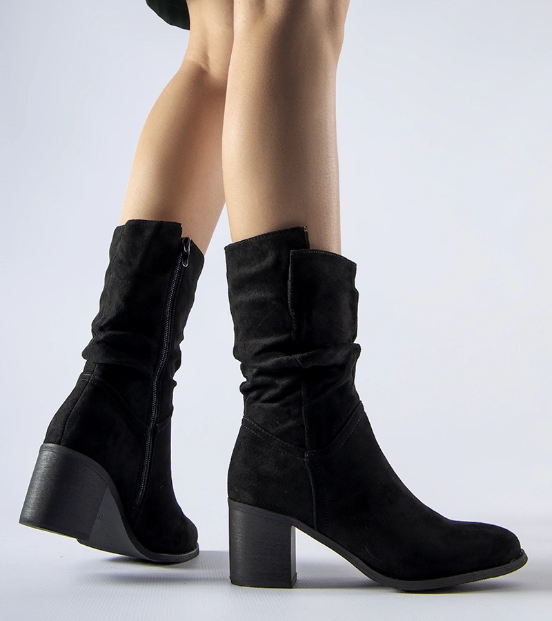 Cizme negre cu toc si captuseala Filomena.