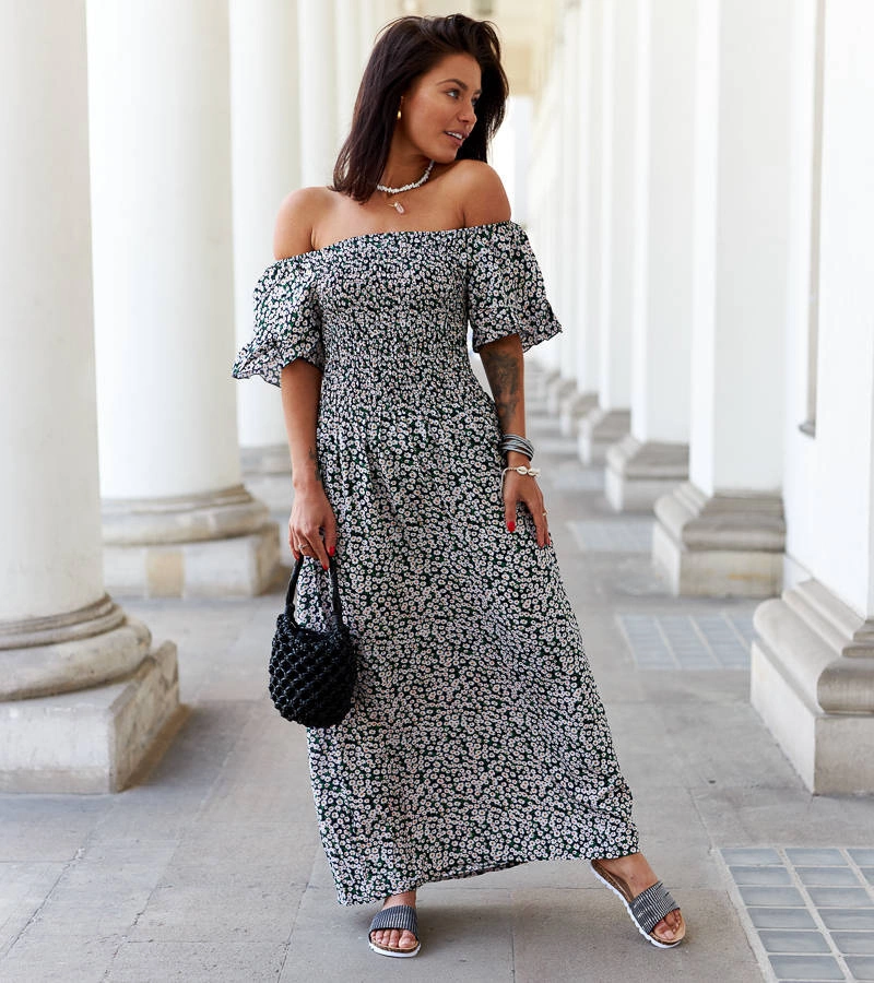 Rochie midi neagră cu flori de Lioba