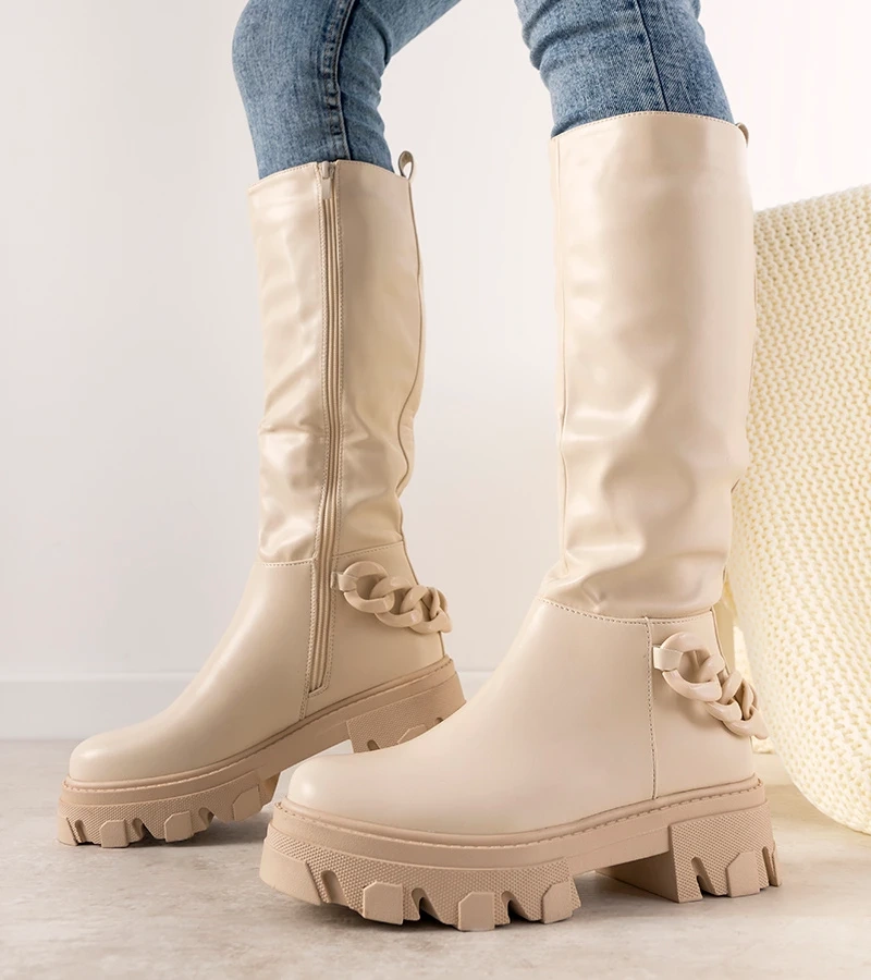 Cizme bej cu lanț Coniak