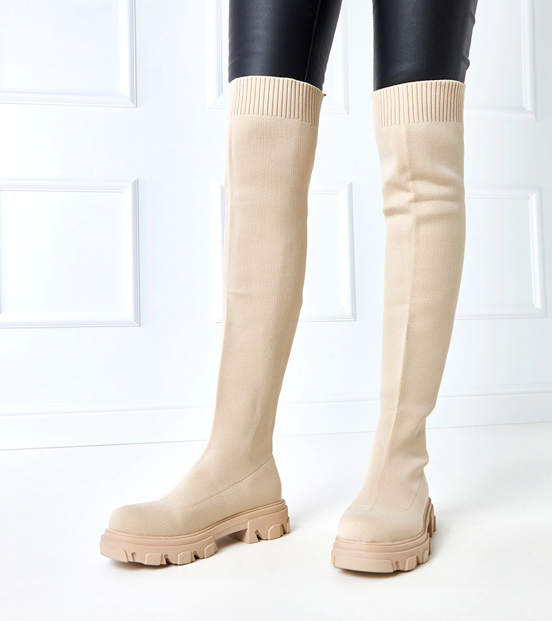 Duze cizme bej din material pe platformă Athira.